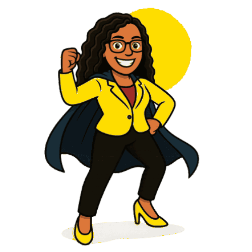 cartoon woman in yellow blazer and high heels